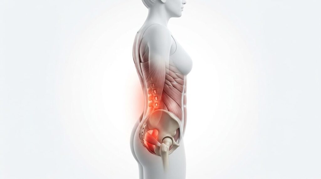 Close-up anatomical visualization style: Womans silhouette