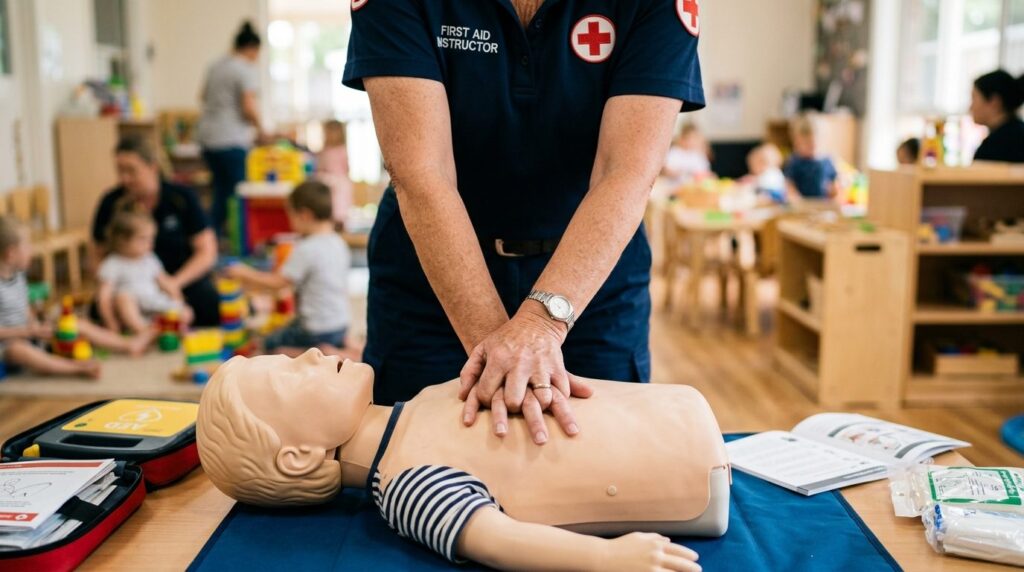 Close-up photograph of experienced first aid instructor hand