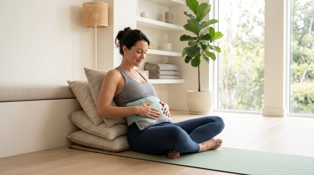 Wellness recovery scene: Woman in comfortable athletic wear 